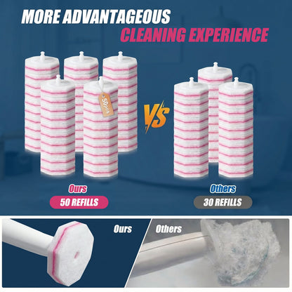50PCS Toilet Bowl Wand Refills，3-Layer Bathroom Cleaning, Easy Snap-On Toilet Cleaning，Disposable Toilet Cleaner Filling Pad，Cherry Blossom Fragrance