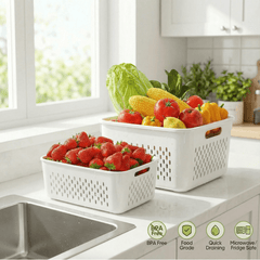 5 Pcs Fruit Storage Containers for Fridge with Removable Colanders, Leakproof Produce Containers with Lids for Salad Berry Lettuce Vegetables Meat Fresh longer