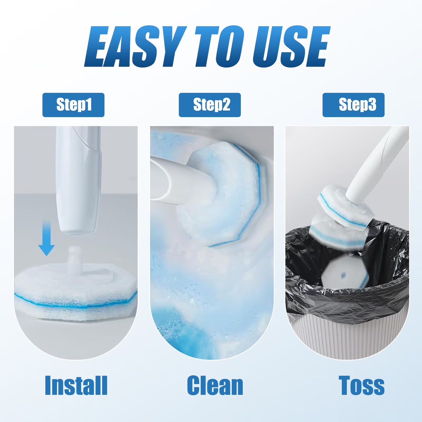50PC Toilet Bowl Wand Refills, Replacement Heads for Bathroom Washroom Cleaning Pads, Disposable Toilet Brush Refills