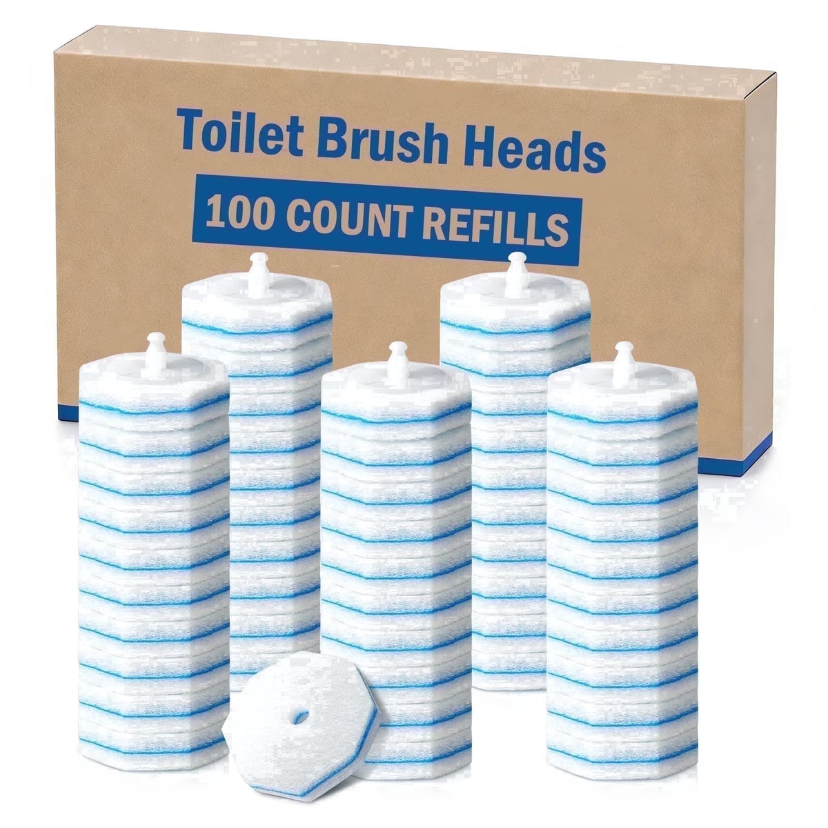 100PC Toilet Bowl Wand Refills, Replacement Heads for Bathroom Washroom Cleaning Pads, Disposable Toilet Brush Refills