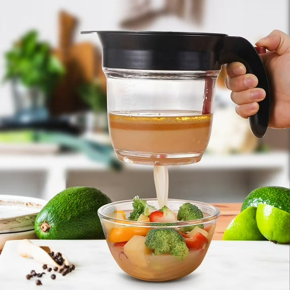 4-Cup Fat Separator with Strainer and Bottom Release 33 oz Gravy Grease Separator for Cooking Healthier Gravy