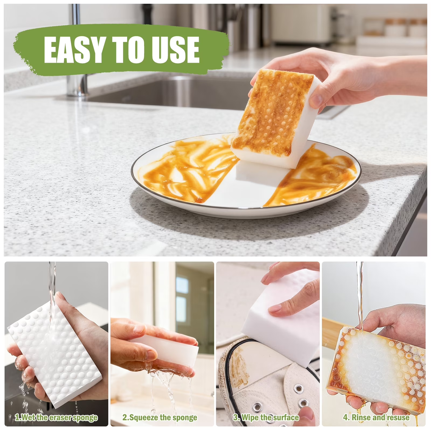 2X Density Magic Sponge Eraser, 20 Pack Multi-Purpose Cleaning Pads for Kitchen, Bathroom, Walls & Dishes, Melamine Sponges for Tough Stains & Grease