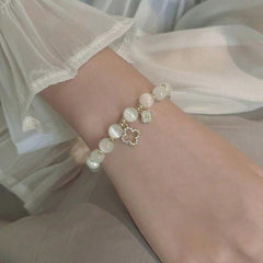 Cat's Eye Stone Bracelet Clover Crystal Bracelet Elastic Rope Crystal Transfer Bead