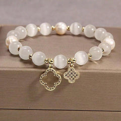 Cat's Eye Stone Bracelet Clover Crystal Bracelet Elastic Rope Crystal Transfer Bead