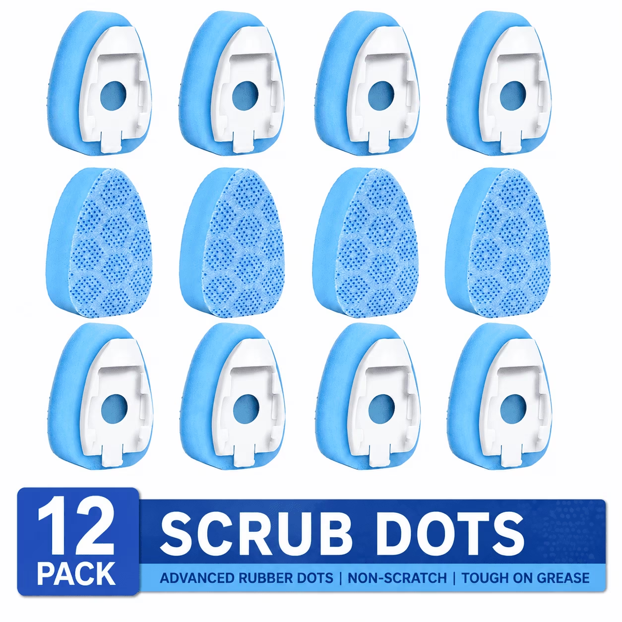 12Pack Dishwand Refill Heads, Non-Scratch Scrub Dots Sponge Replacement Pads, Leak-Proof No-Hole Design