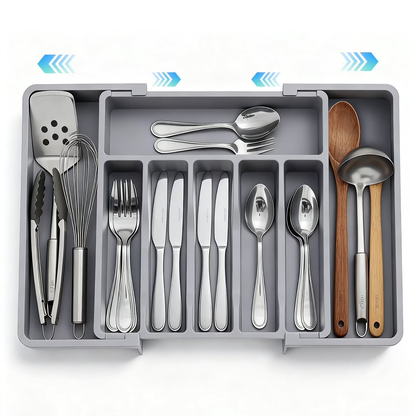 Rinima Large Silverware Drawer Organizer for Kitchen, Expandable Utensil Tray for Spoons Forks Knives Tools, 6-8 Slots