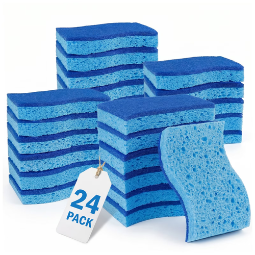 24 Pack Non-Scratch Kitchen Sponges, Dual-Sided Dish Sponges Kitchen, Reusable Scrub Sponges for Cleaning, Easy Dry Sponges for Dishes and Household Cleaning