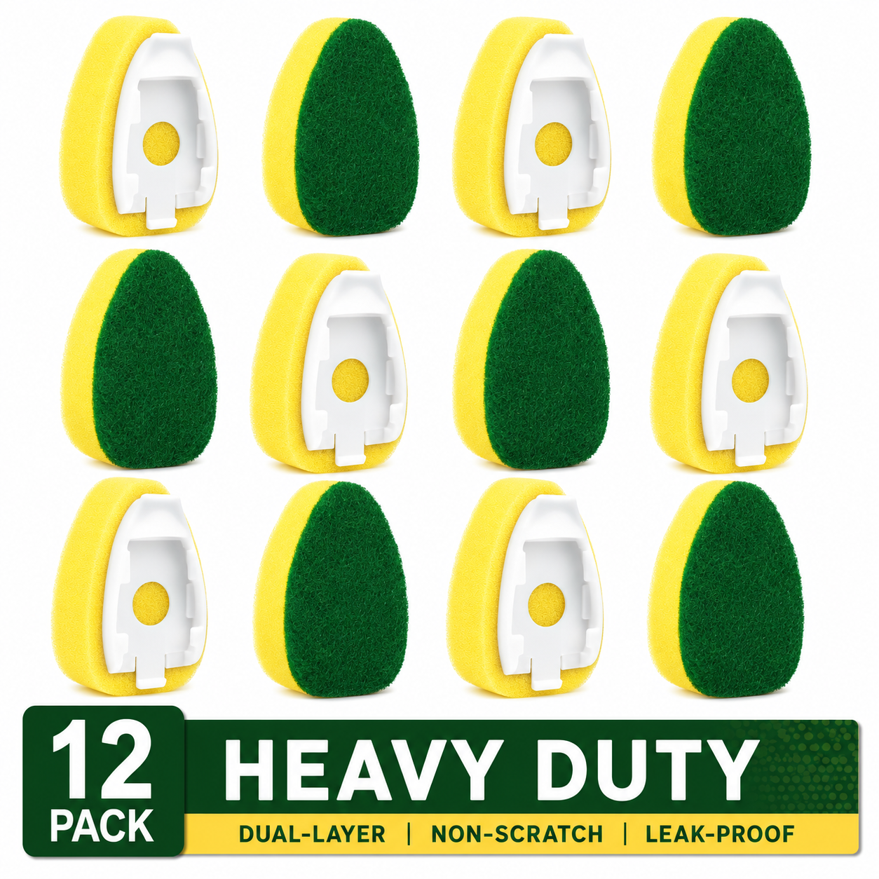 12pcs Dish Wand Refills Sponge Heads, Non Scratch Soap Dispensing Dish Scrubber Replacement, Heavy Duty Kitchen Sponges for Dishes, Compatible Scrub Brush Pads for Sink, Pots, Pans & Glassware