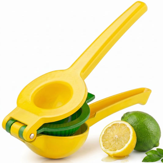 2-in-1 Lemon & Lime Squeezer Manual Citrus Juicer, Heavy Duty Hand Press for Home Kitchen & Bar Cocktails (1 Pack), Yellow/Green