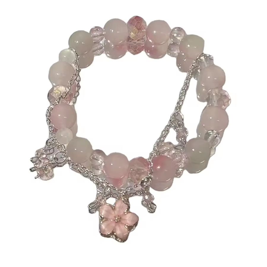 Crystal Butterfly Floral Charm Bracelet for Women, Elegant Adjustable Stretch Bracelet with Butterfly & Flower Beads, Dainty Bohemian Beaded Jewelry Gift