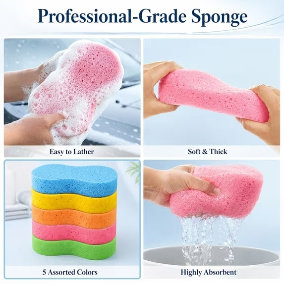 Car Wash Sponges 5 Pack, Extra Thick Large Cleaning Sponges, Soft Absorbent Non Scratch Foam Sponge for Washing Cars, Boat, Bike, Kitchen, Bathroom, Shower & Household Cleaning