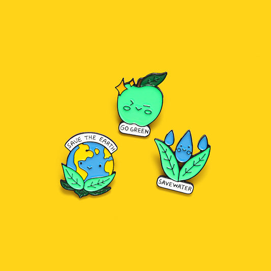 Foreign trade cartoon creative plant-shaped jewelry brooch, water conservation, green environmental protection letter brooch badge