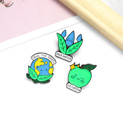 Foreign trade cartoon creative plant-shaped jewelry brooch, water conservation, green environmental protection letter brooch badge