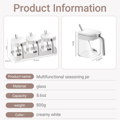 CLIPORE Glass Condiment Canisters for Salt, Sugar and Spices, Set of 3 Square Seasoning Jars with Lids and Spoons, Kitchen Storage Set, Send Goods from Local Warehouse