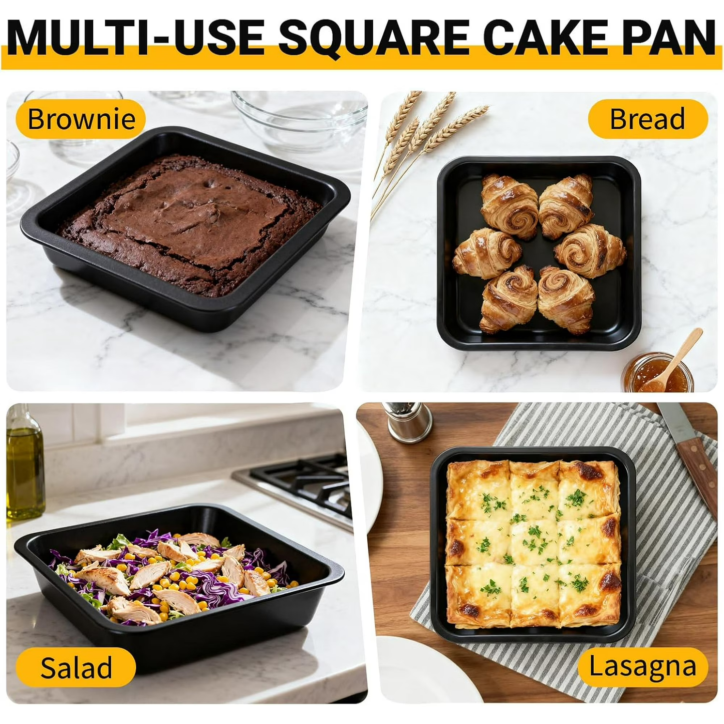 2 Pack Square Cake Pan for Cake Brownie Lasagna, 8 Inch Nonstick Square Baking Pan, Rust-resistant, Dishwasher Safe & Easy Clean