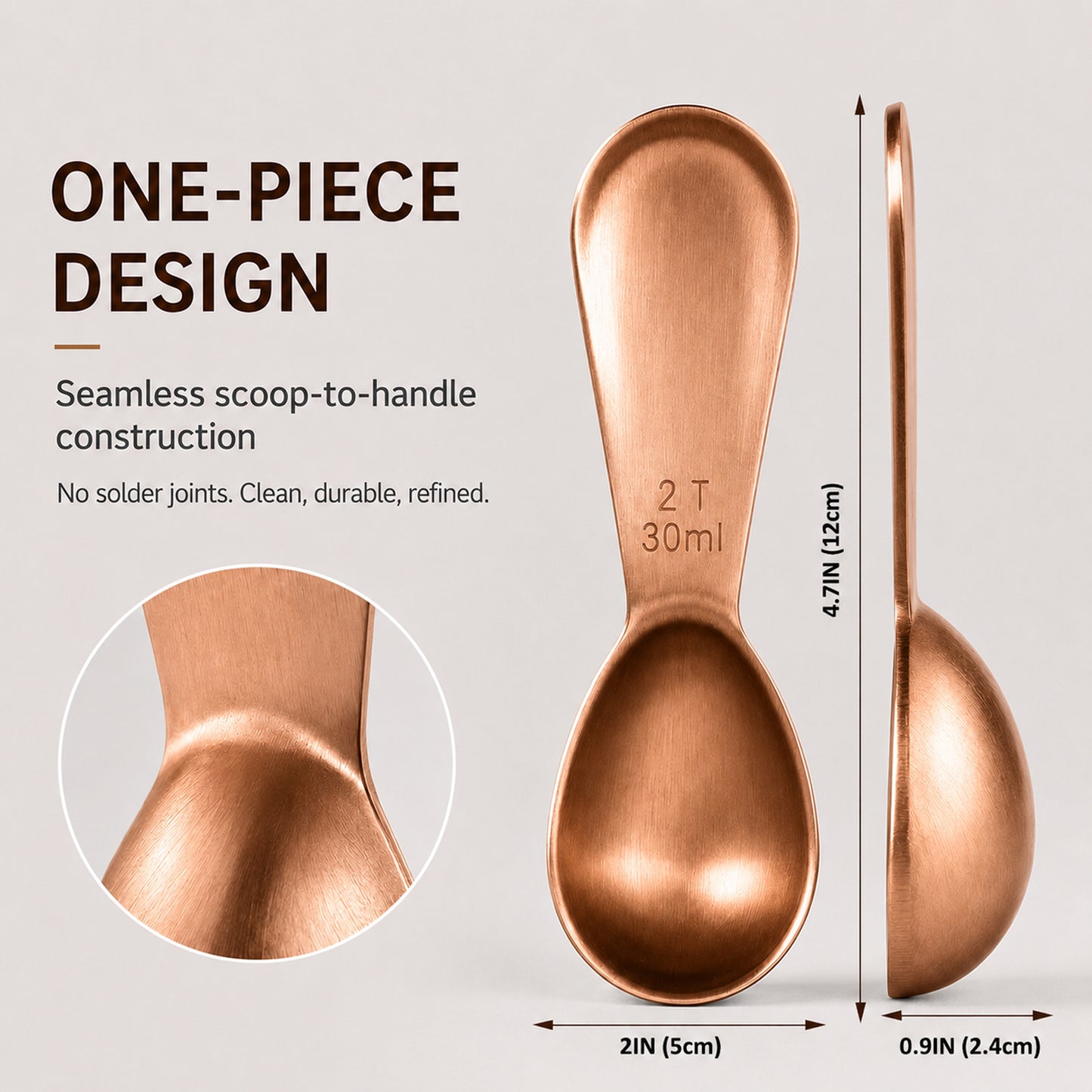 1 Pcs Coffee Scoop, 2 Tablespoon Measuring Spoon for Ground Coffee, Durable Stainless Steel, Easy to Use and Clean(Rose Gold）
