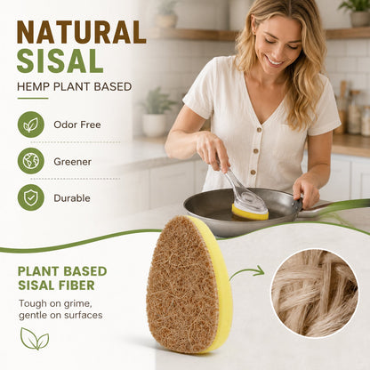 12PCS Natural Dish Wand Sponge Refills, Sisal Hemp Dishwand Refills, Non Scratch Dish Sponge Replacement Heads for Kitchen Sink, Dishes, Pots and Pans