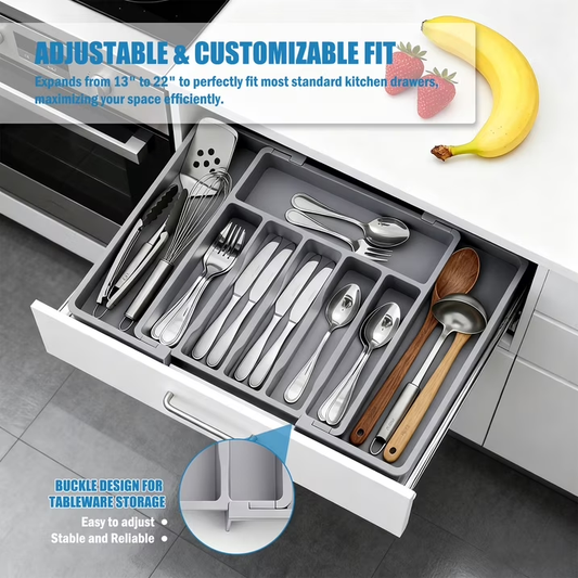 Rinima Large Silverware Drawer Organizer for Kitchen, Expandable Utensil Tray for Spoons Forks Knives Tools, 6-8 Slots