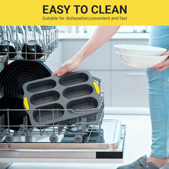 6-Cavity Silicone Baguette Bread Pan, Non-stick French Bread & Hot Dog Bun Mold, Foldable Loaf Pan Baking Tool for Hoagie Homemade Rolls, Dishwasher Safe,Easy Release, Local Stock- 1 Pack Gray