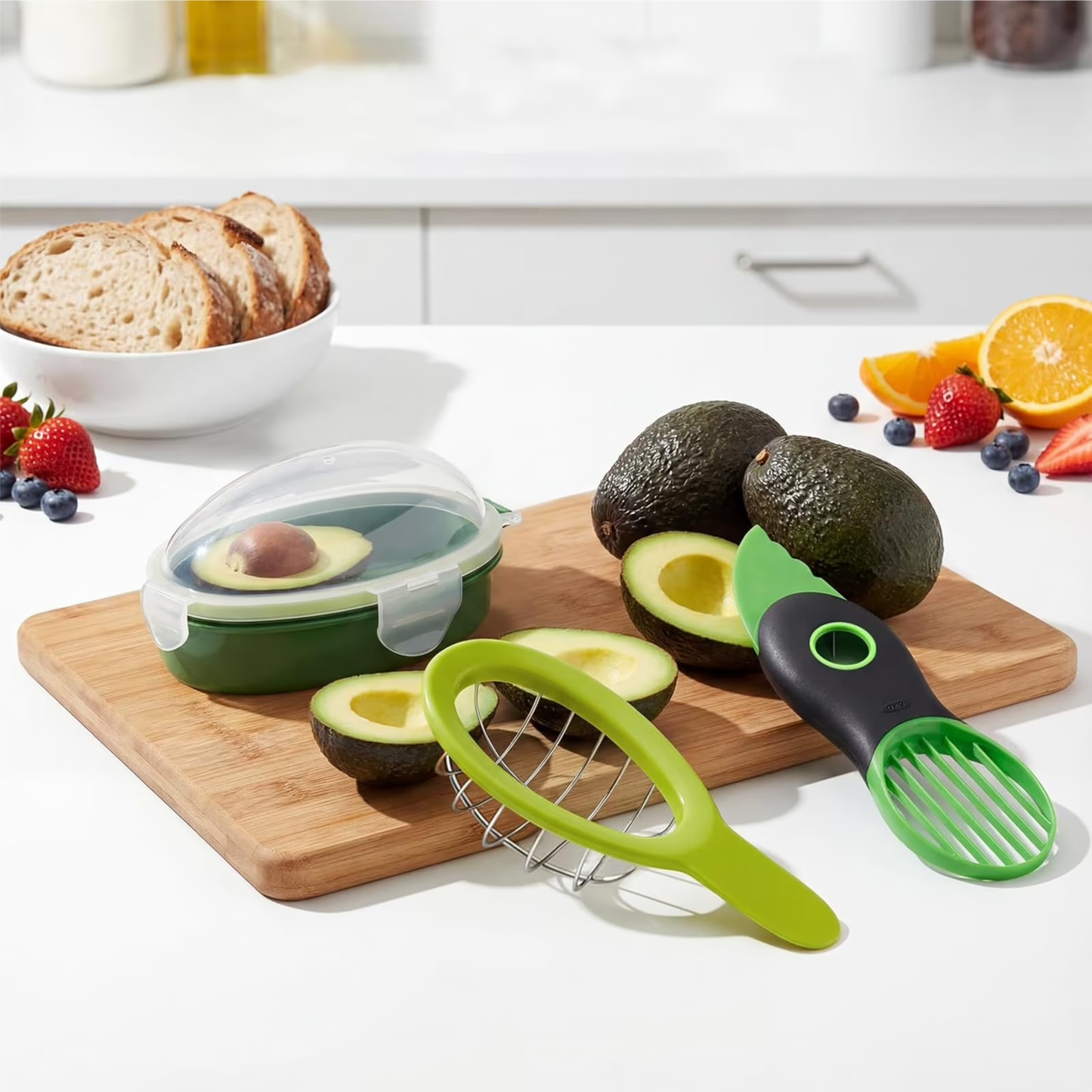 Avocado Slicer 3 Piece Set, Fruit Vegetable Avocado Tools-Kitchen Gadgets, for Slicing, Dicing and Keeping Avocados Fresh (Avocado Slicer+Saver+Cutter)