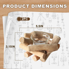 2Pcs Handmade Wooden Tea Light Candle Holder with Glass Cup, Rustic Country Coastal Style for Farmhouse, Home Decoration, Seaside Decor, Holiday Wedding – Send Goods from Local Warehouse