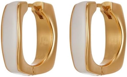 18K Gold Plated, Gold Huggie Hoop Earrings with Pearl Inlay for Women – Minimalist Rectangular Design – Elegant Everyday Jewelry for Office, Casual & Formal Wear