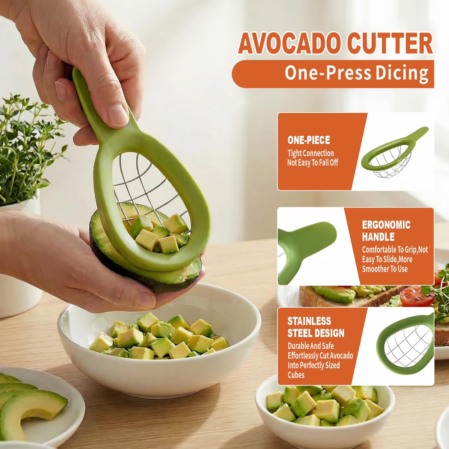 Avocado Slicer 3 Piece Set, Fruit Vegetable Avocado Tools-Kitchen Gadgets, for Slicing, Dicing and Keeping Avocados Fresh (Avocado Slicer+Saver+Cutter)