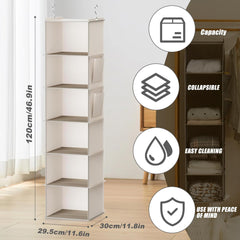 Hanging Closet Organizer, 6-Shelf Beige Storage Solution with Side Pockets for Clothes, Shoes, and Accessories, Closet Organizers and Storage, Send Goods from Local Warehouse