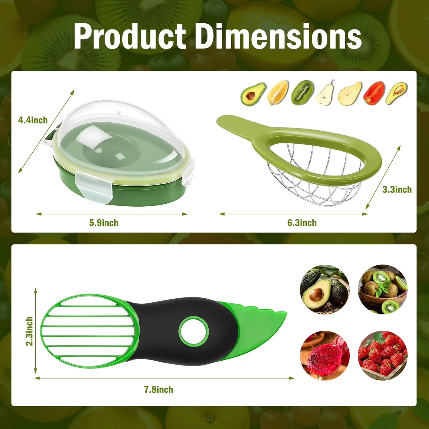 Avocado Slicer 3 Piece Set, Fruit Vegetable Avocado Tools-Kitchen Gadgets, for Slicing, Dicing and Keeping Avocados Fresh (Avocado Slicer+Saver+Cutter)