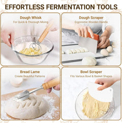 7-Piece 9 Inch Round Proofing Basket, Complete Sourdough Starter Kit with Linen Liner & Tools, Sourdough Bread Baking Supplies & Making Accessories Gift Set - Send Goods from Local Warehouse