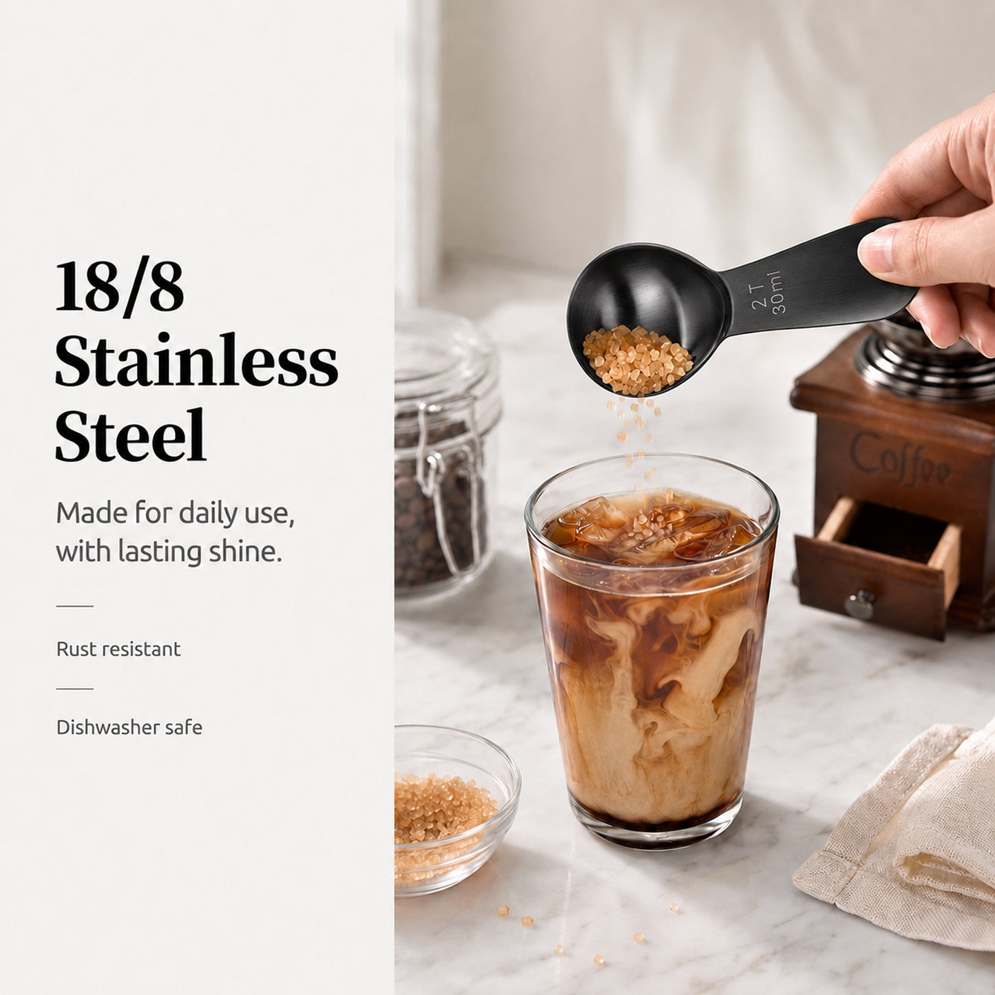 1 Pcs Coffee Scoop, 2 Tablespoon Measuring Spoon for Ground Coffee, Durable Stainless Steel, Easy to Use and Clean(Sliver）
