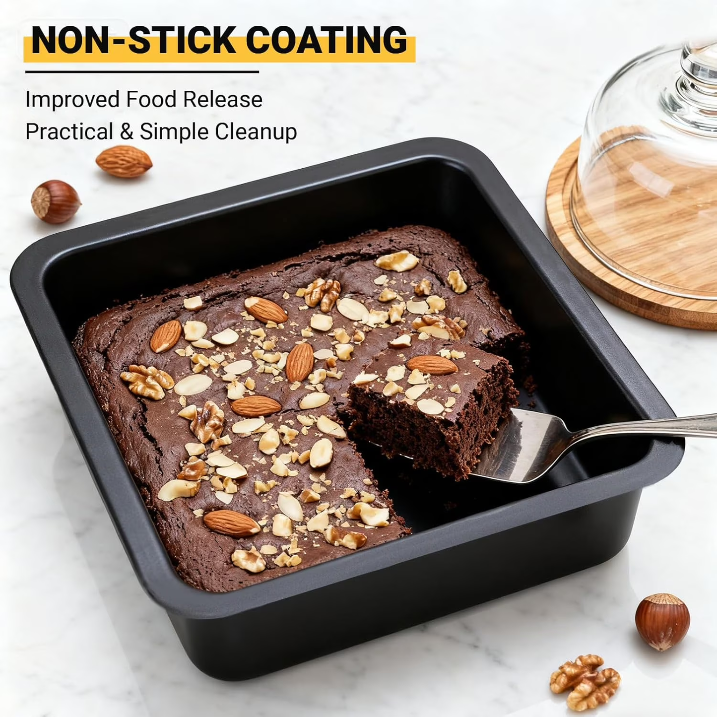 2 Pack Square Cake Pan for Cake Brownie Lasagna, 8 Inch Nonstick Square Baking Pan, Rust-resistant, Dishwasher Safe & Easy Clean