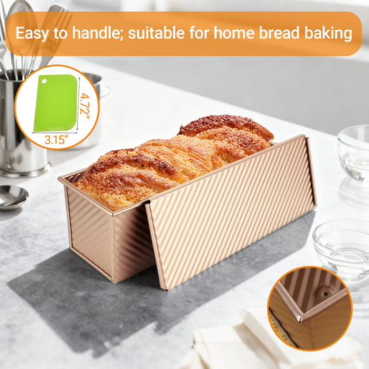 2.2 Lb Pullman Loaf Pan with Lid, 13x4 Nonstick Carbon Steel Bread Pan for Sandwich & Sourdough, Rectangular Corrugated Toast Box Mold for Oven Baking, Heavy Duty Easy Clean Bakeware