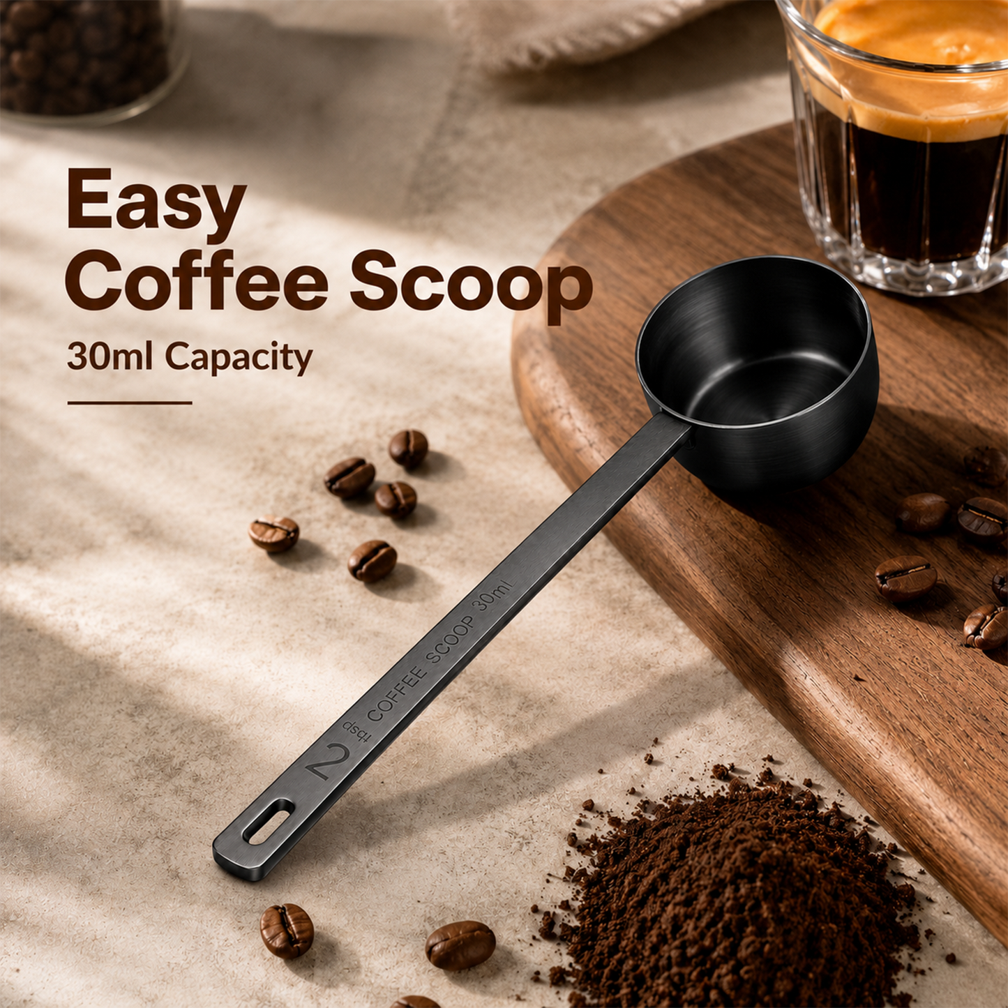 Long Handle Metal Coffee Scoop 6.5in, 2 Tablespoon 30ml 18/8 Stainless Steel Measuring Spoon for Coffee Grounds, Beans, Tea Powder, Tall Storage Jars & Containers