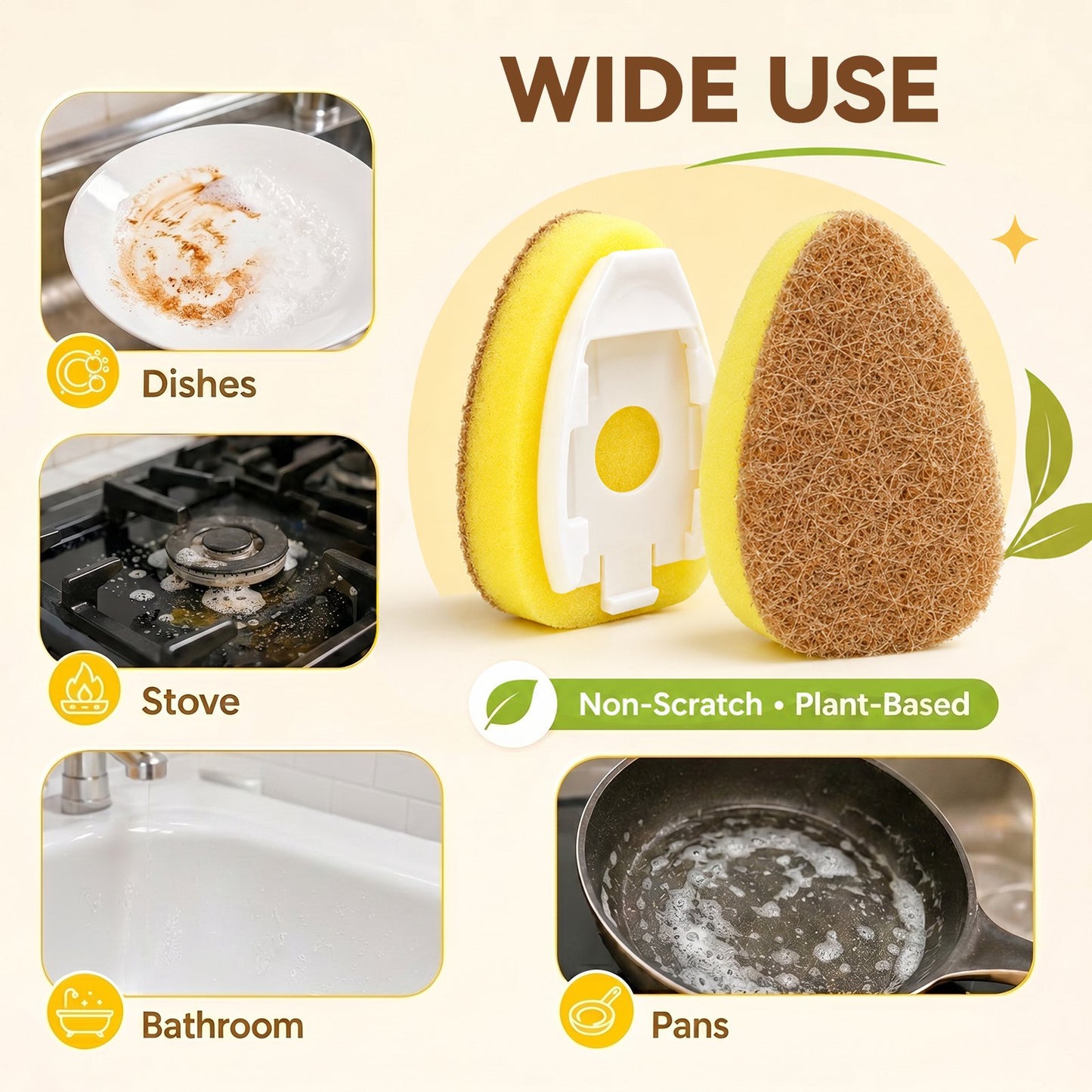 12PCS Natural Dish Wand Sponge Refills, Sisal Hemp Dishwand Refills, Non Scratch Dish Sponge Replacement Heads for Kitchen Sink, Dishes, Pots and Pans
