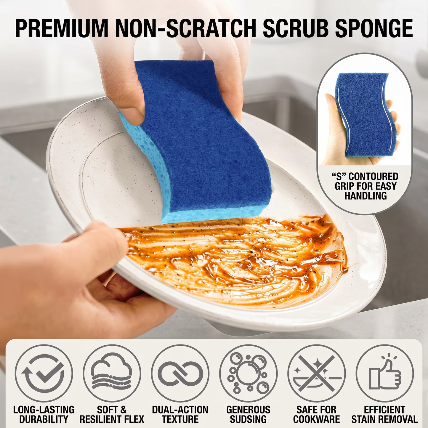 24 Pack Non-Scratch Kitchen Sponges, Dual-Sided Dish Sponges Kitchen, Reusable Scrub Sponges for Cleaning, Easy Dry Sponges for Dishes and Household Cleaning