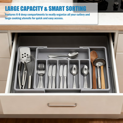 Rinima Large Silverware Drawer Organizer for Kitchen, Expandable Utensil Tray for Spoons Forks Knives Tools, 6-8 Slots