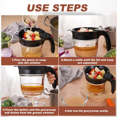 Fat Separator with Strainer and Bottom Release 33 oz Gravy Grease Separator for Cooking Healthier Gravy