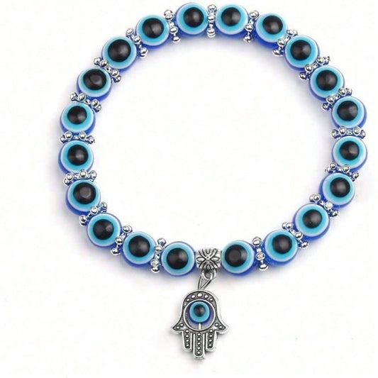 Handmade Retro Simple Volcanic Stone Palm Eye White Turquoise Elastic Beaded Bracelet