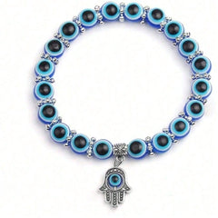 Handmade Retro Simple Volcanic Stone Palm Eye White Turquoise Elastic Beaded Bracelet