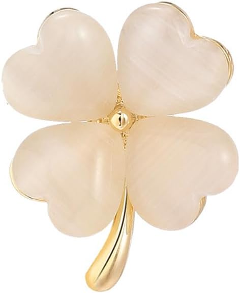 Cute Cats Eye Clover Leaf Brooch Breastpin for Women Girls Gold Plated Fashion Lucky Shamrock White Flower Brooches Lapel Pins Dainty Dress Accessories Birthday Holiday St.Patrick's Day Jewelry Gift