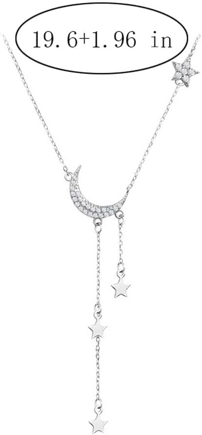 Moon Y Necklace for Women Silver Star Pendant Dainty Rhinestone Cute Long Necklace Jewelry Gift
