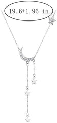Moon Y Necklace for Women Silver Star Pendant Dainty Rhinestone Cute Long Necklace Jewelry Gift