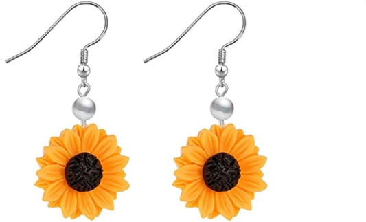 Handmade Resin 3D Sunflower Daisy Flower Drop Dangle Earrings Wooden Little Daisy Flower for Women Girls You are My Sunshine Summer Boho Jewelry, Resin Metal Wood, resin