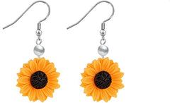 Handmade Resin 3D Sunflower Daisy Flower Drop Dangle Earrings Wooden Little Daisy Flower for Women Girls You are My Sunshine Summer Boho Jewelry, Resin Metal Wood, resin