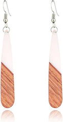 ONLYJUMP Natural Wood Resin Bar Dangle Earrings for Women Boho Earrings Statement Earrings Geometric Bar Wooden Earrings