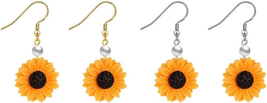 Handmade Resin 3D Sunflower Daisy Flower Drop Dangle Earrings Wooden Little Daisy Flower for Women Girls You are My Sunshine Summer Boho Jewelry, Resin Metal Wood, resin
