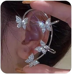 Jumwrit Rhinestone Butterfly Ear Cuffs Non Piercing Ear Clips Ear Cuffs Climber Crawler Earrings Ear Wrap around Earrings for Women（Gold）