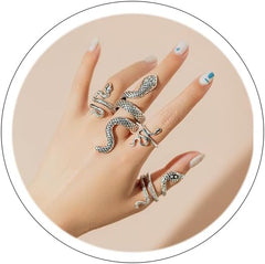 Vintage Gold Snake Ring - Adjustable, Black, Fashion Animal Ring for Women & Men