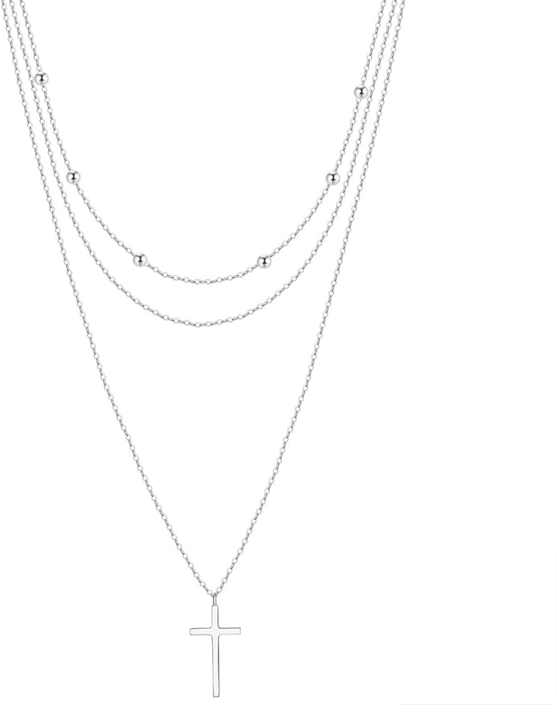 925 Sterling Silver Simple Cross Pendant Necklace for Women Christian Birthday Baptism Gift